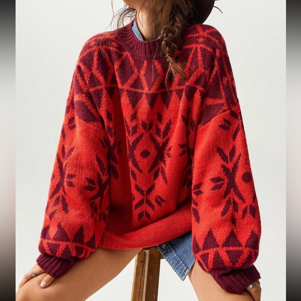 Cozy Argle Print round neck Oversized Sweater Top